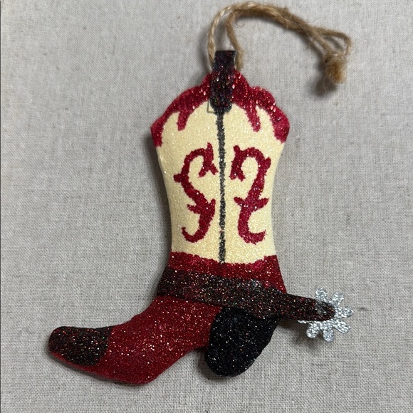 Glitter Cowboy boot Red/Cream Holiday Ornament cute western bling for Christmas - Picture 2 of 3